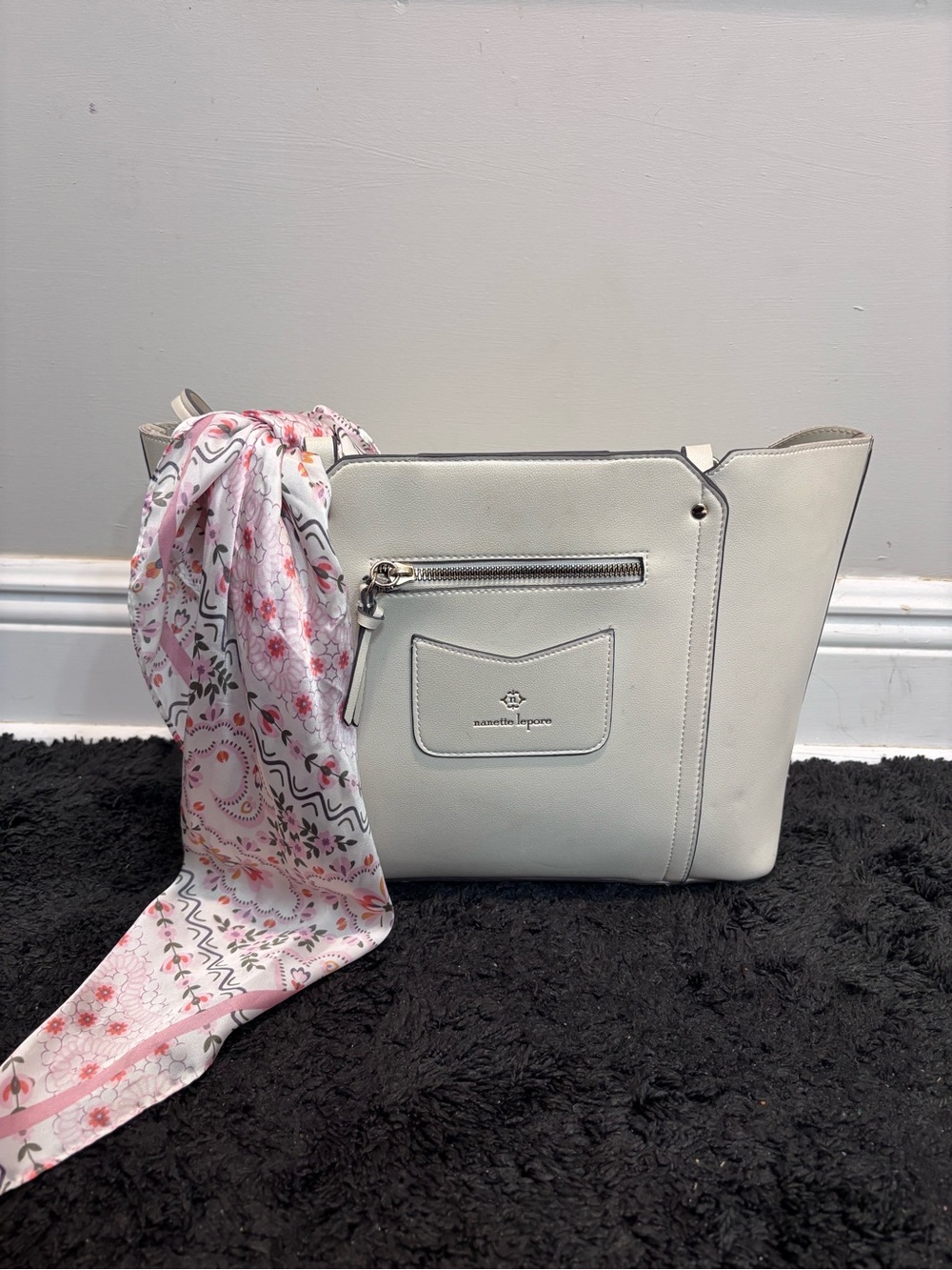 Nanette Lepore White Pebbled Faux Leather Shoulder Tote Bag